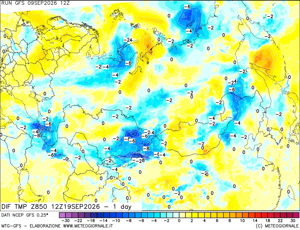 mappa 850 hPA Dif. Temp -24 ore