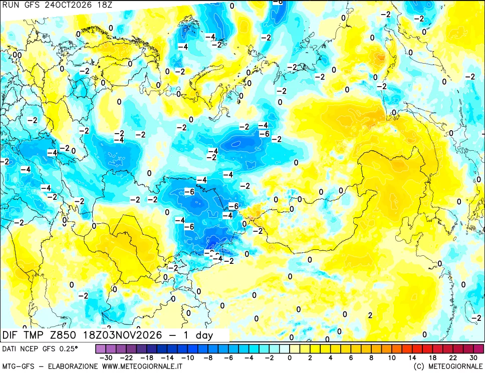 mappa 850 hPA Dif. Temp -24 ore