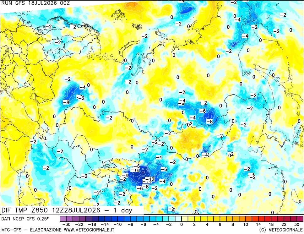mappa 850 hPA Dif. Temp -24 ore