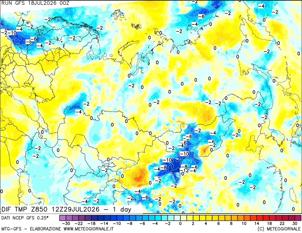 mappa 850 hPA Dif. Temp -24 ore