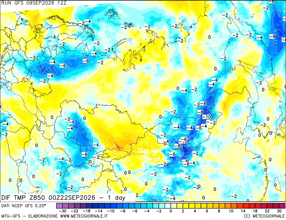 mappa 850 hPA Dif. Temp -24 ore