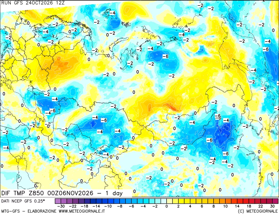 mappa 850 hPA Dif. Temp -24 ore