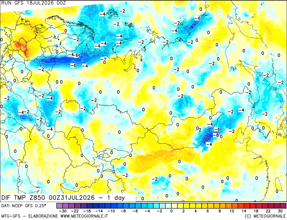 mappa 850 hPA Dif. Temp -24 ore