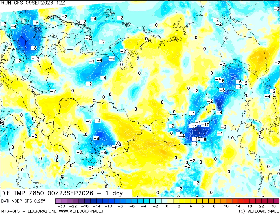 mappa 850 hPA Dif. Temp -24 ore