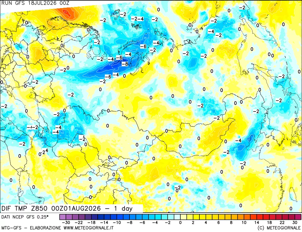 mappa 850 hPA Dif. Temp -24 ore