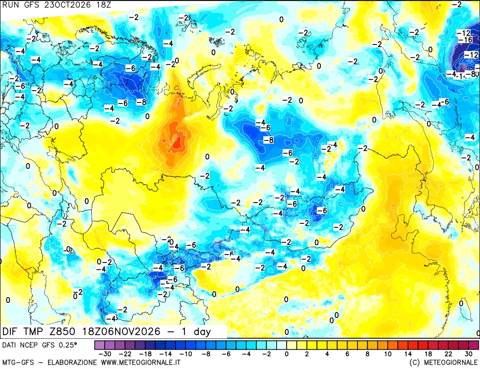 mappa 850 hPA Dif. Temp -24 ore