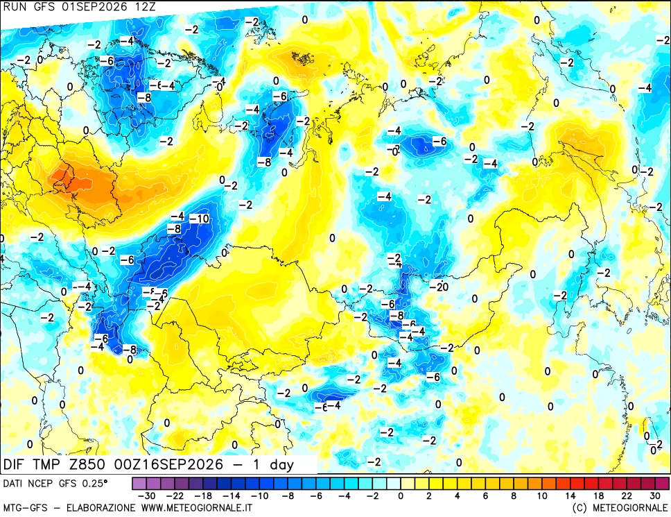 mappa 850 hPA Dif. Temp -24 ore