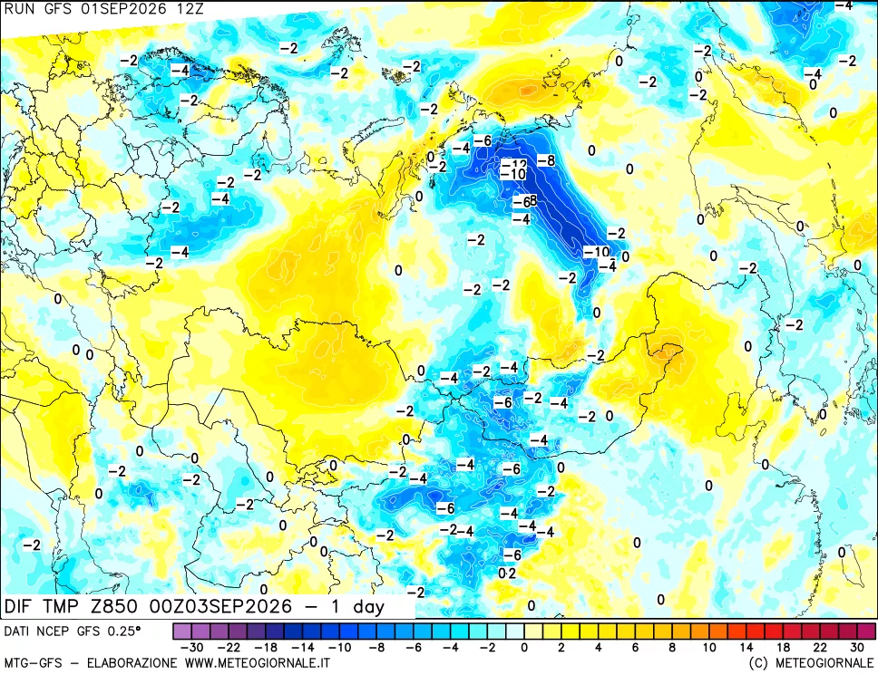 mappa 850 hPA Dif. Temp -24 ore