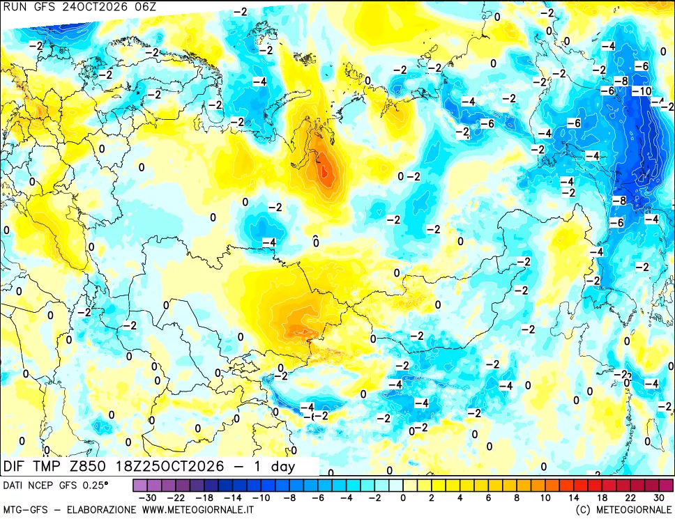 mappa 850 hPA Dif. Temp -24 ore