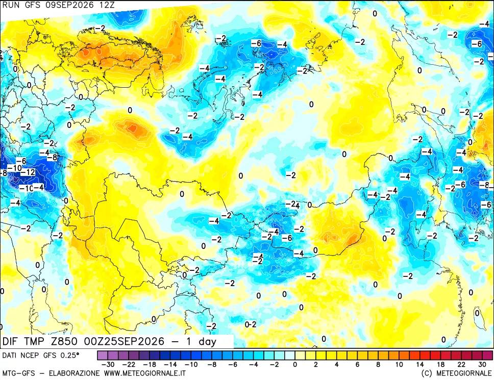 mappa 850 hPA Dif. Temp -24 ore