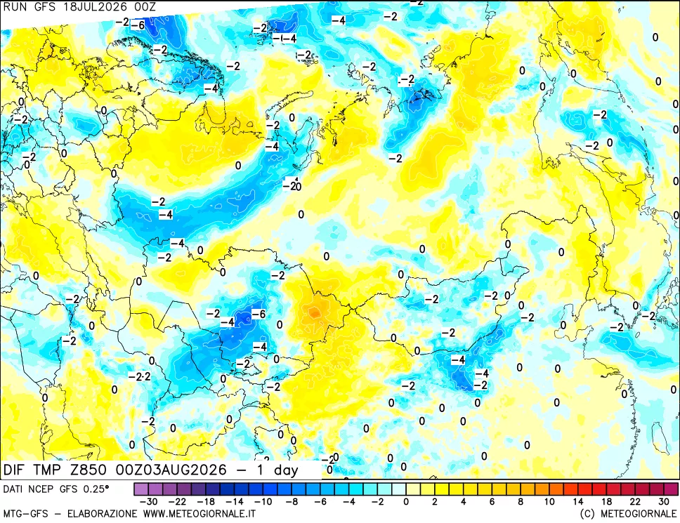 mappa 850 hPA Dif. Temp -24 ore