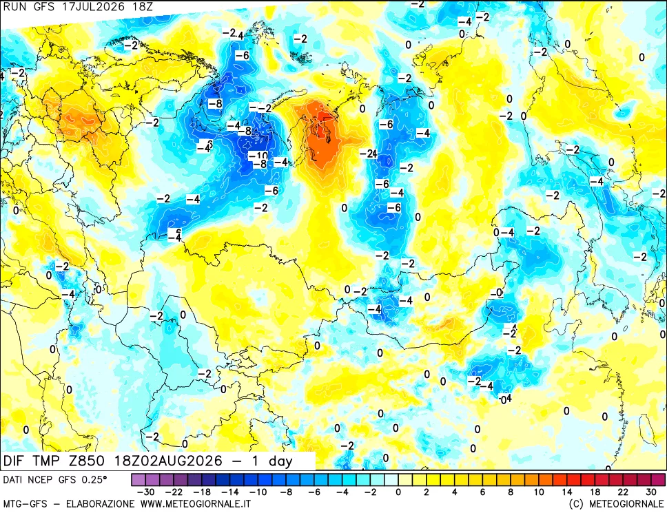 mappa 850 hPA Dif. Temp -24 ore