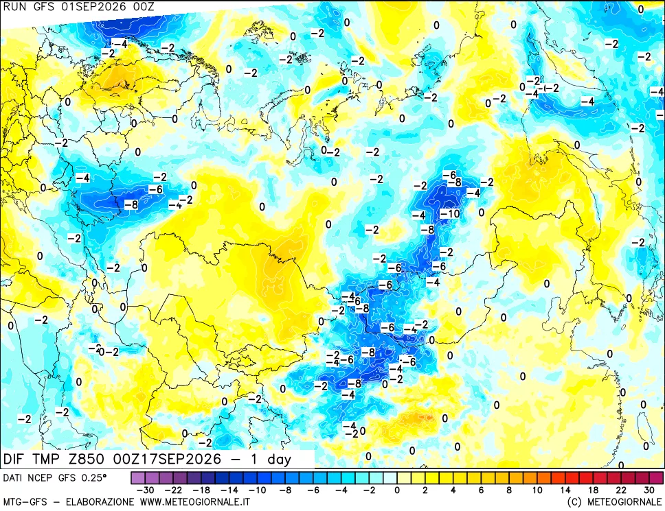 mappa 850 hPA Dif. Temp -24 ore