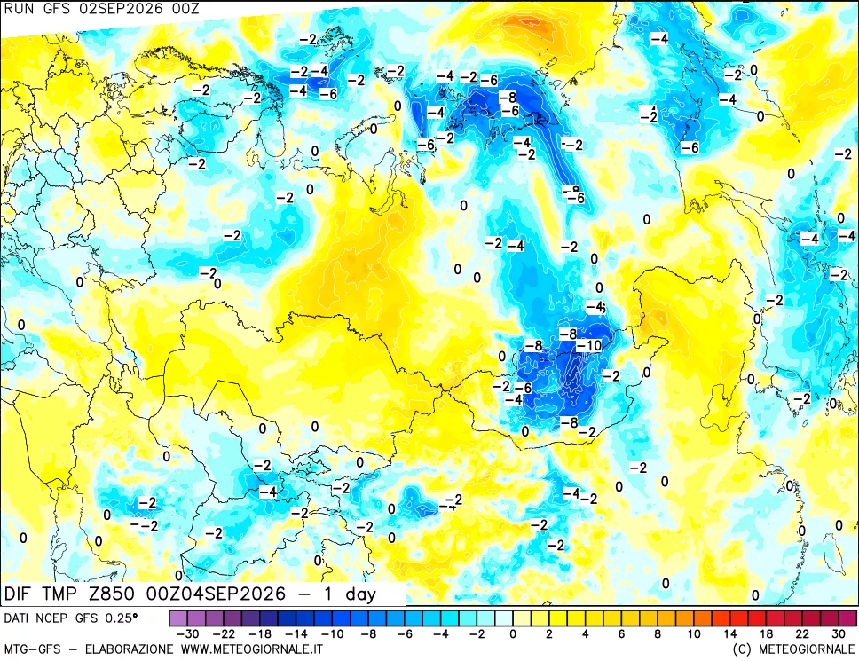 mappa 850 hPA Dif. Temp -24 ore