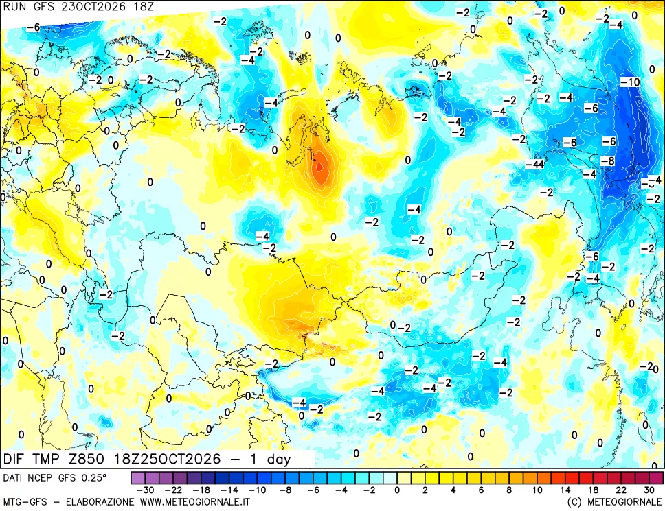 mappa 850 hPA Dif. Temp -24 ore