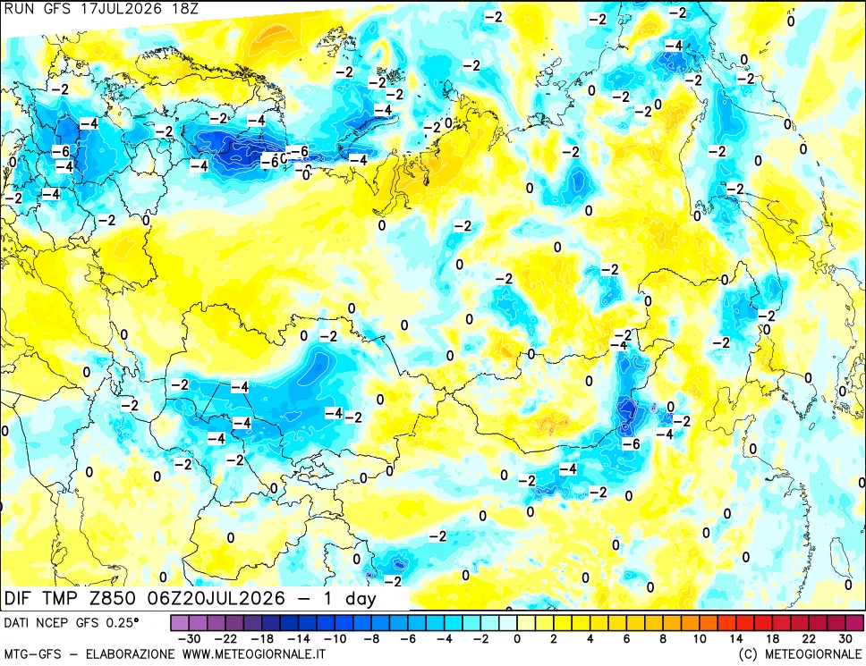 mappa 850 hPA Dif. Temp -24 ore