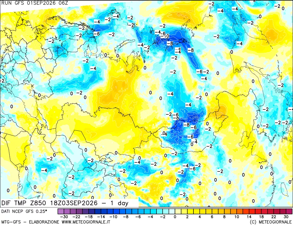 mappa 850 hPA Dif. Temp -24 ore