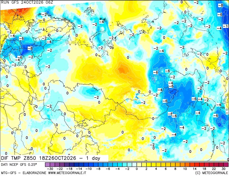 mappa 850 hPA Dif. Temp -24 ore