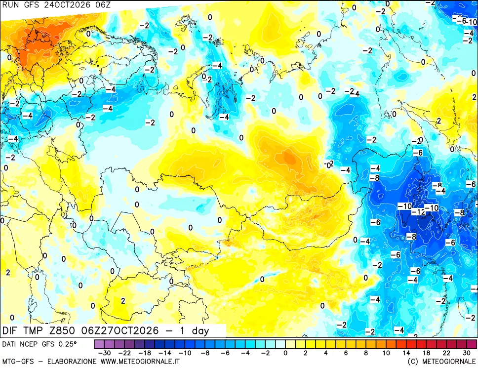 mappa 850 hPA Dif. Temp -24 ore