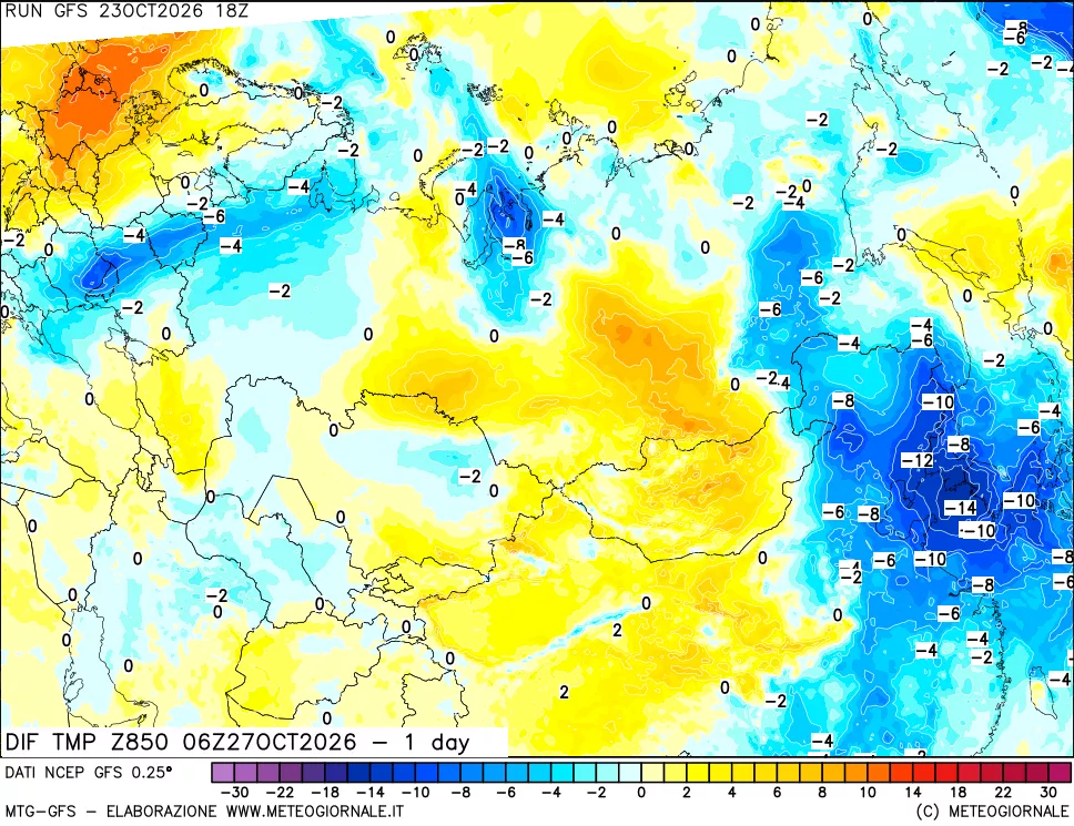 mappa 850 hPA Dif. Temp -24 ore