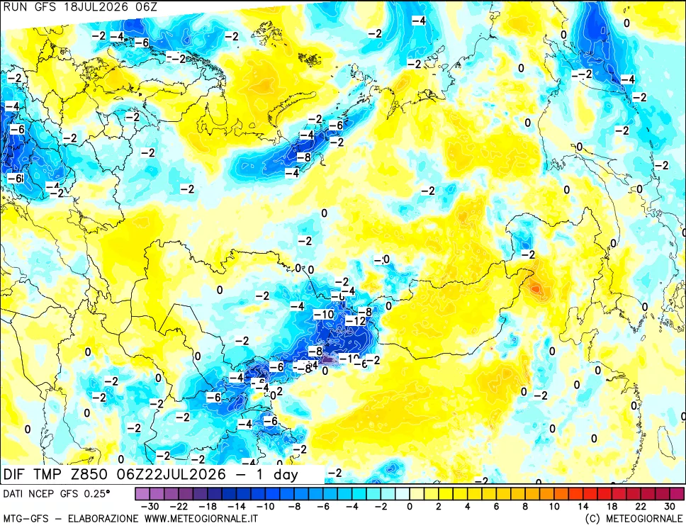 mappa 850 hPA Dif. Temp -24 ore