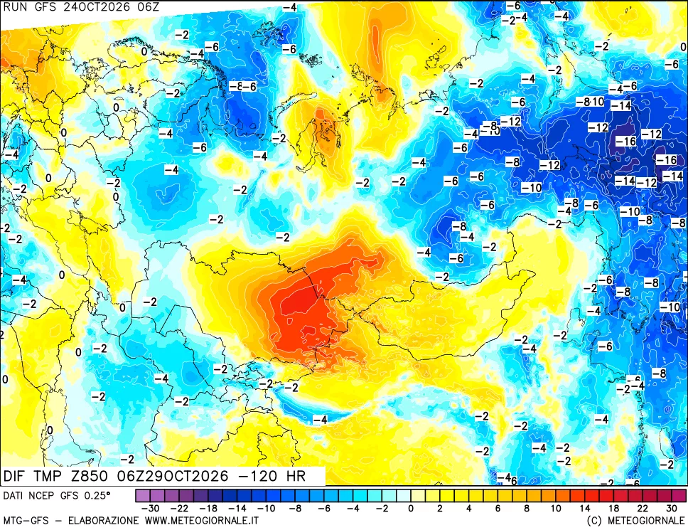 mappa Dif. Temp a 850 hPa Valid - Init