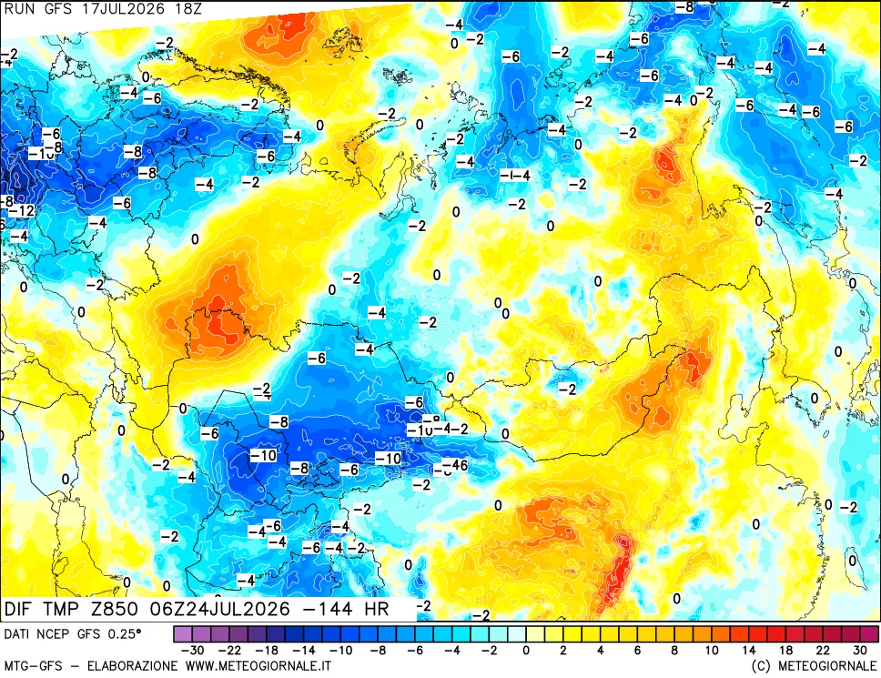 mappa Dif. Temp a 850 hPa Valid - Init