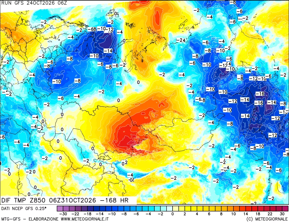 mappa Dif. Temp a 850 hPa Valid - Init