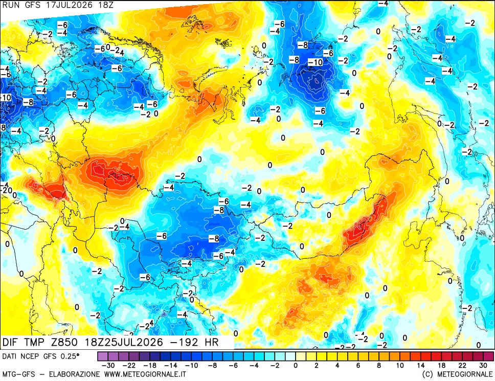 mappa Dif. Temp a 850 hPa Valid - Init