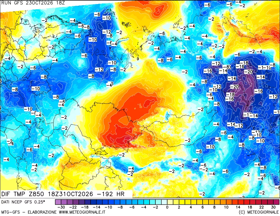 mappa Dif. Temp a 850 hPa Valid - Init