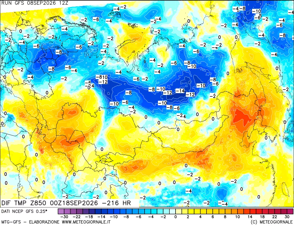 mappa 850 hPA Dif. Temp - Init