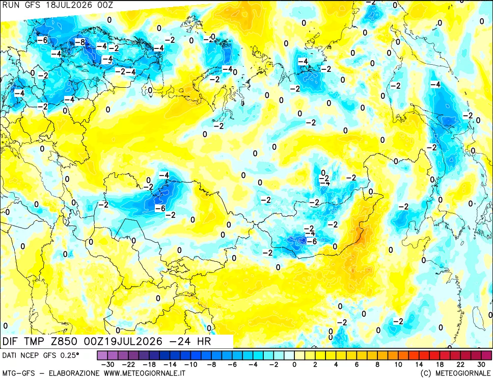 mappa Dif. Temp a 850 hPa Valid - Init
