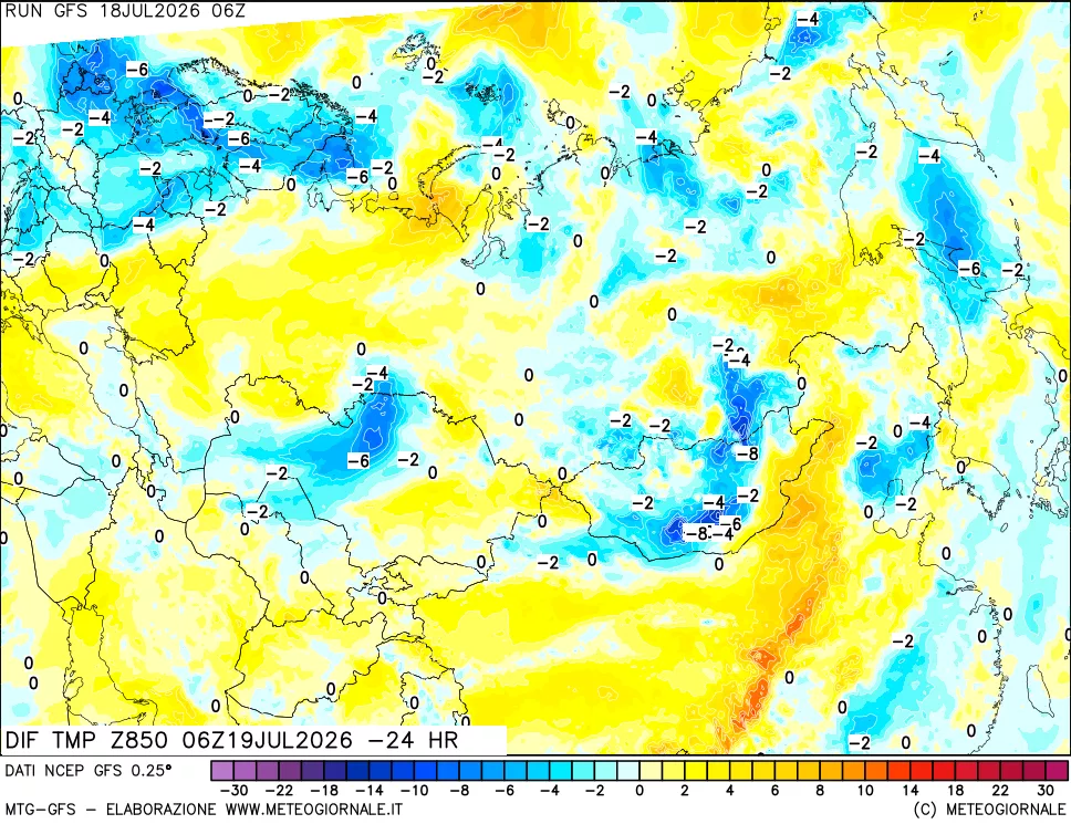 mappa Dif. Temp a 850 hPa Valid - Init