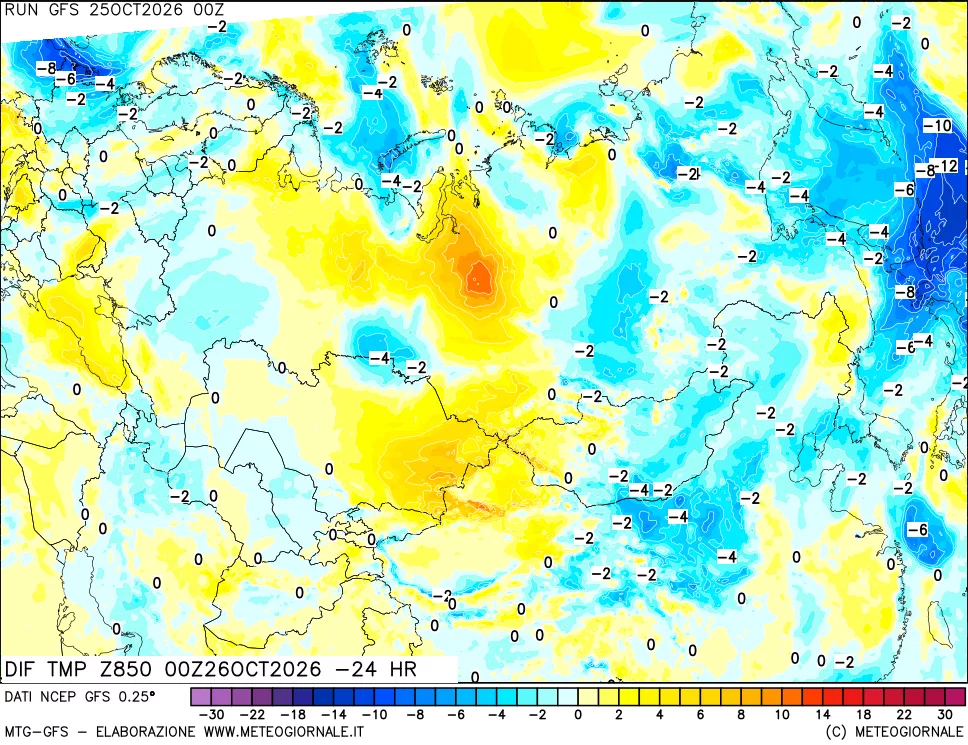 mappa Dif. Temp a 850 hPa Valid - Init