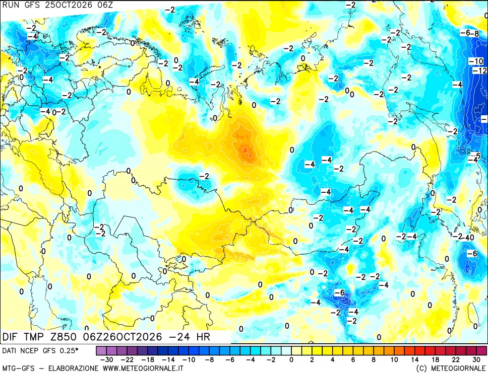 mappa Dif. Temp a 850 hPa Valid - Init