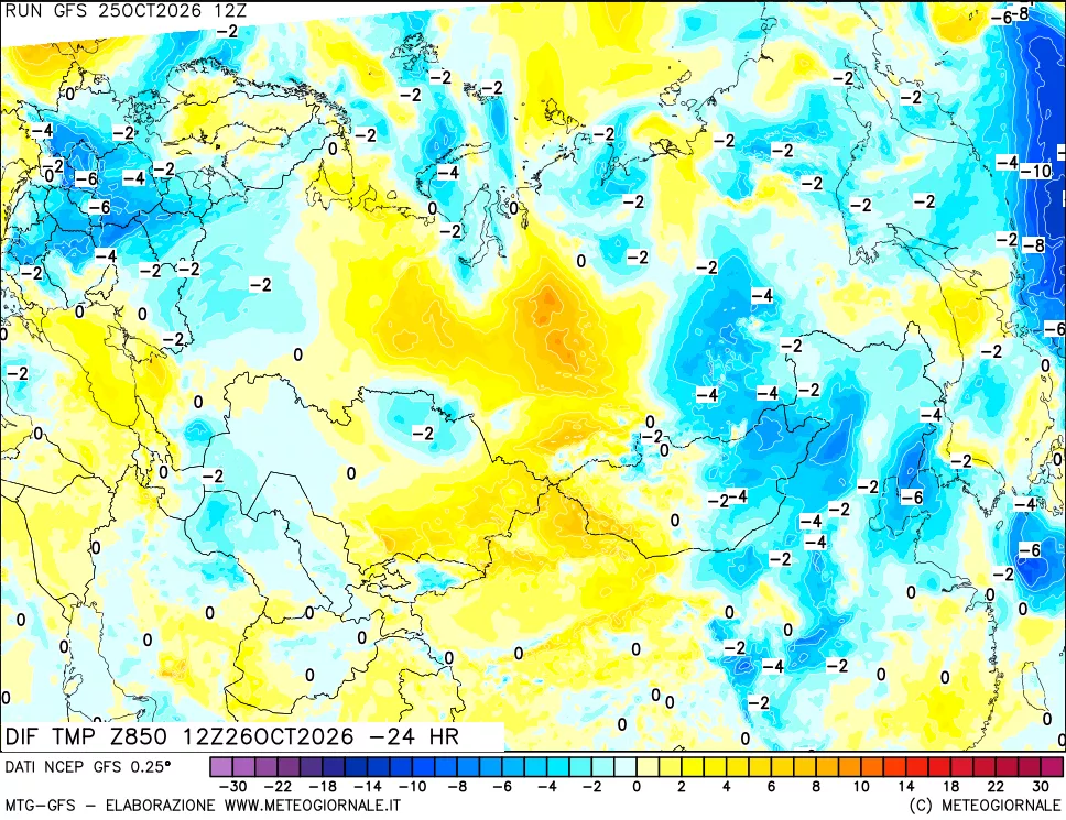 mappa Dif. Temp a 850 hPa Valid - Init