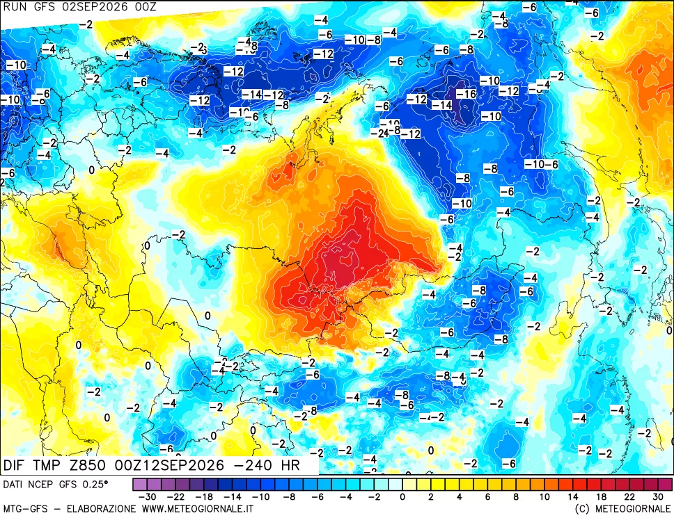 mappa Dif. Temp a 850 hPa Valid - Init