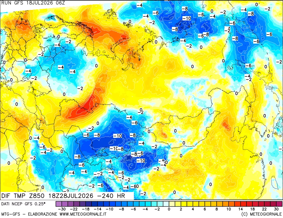 mappa Dif. Temp a 850 hPa Valid - Init