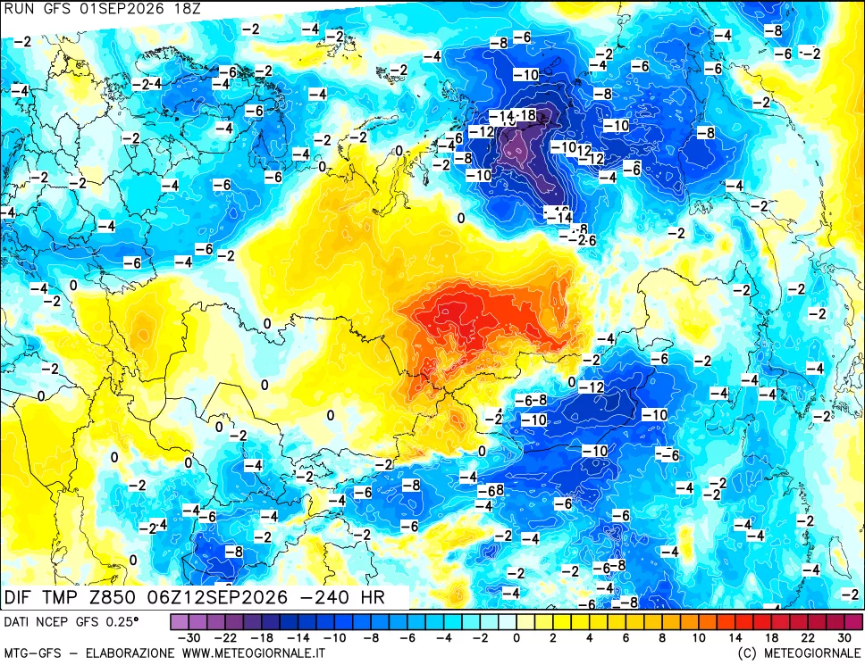 mappa Dif. Temp a 850 hPa Valid - Init