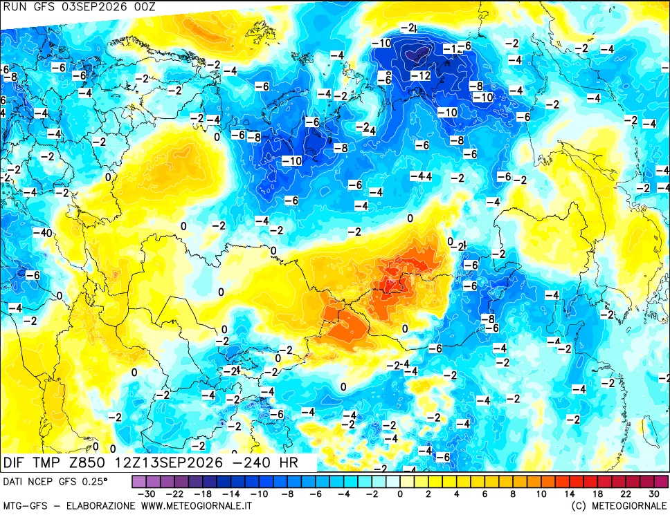 mappa Dif. Temp a 850 hPa Valid - Init