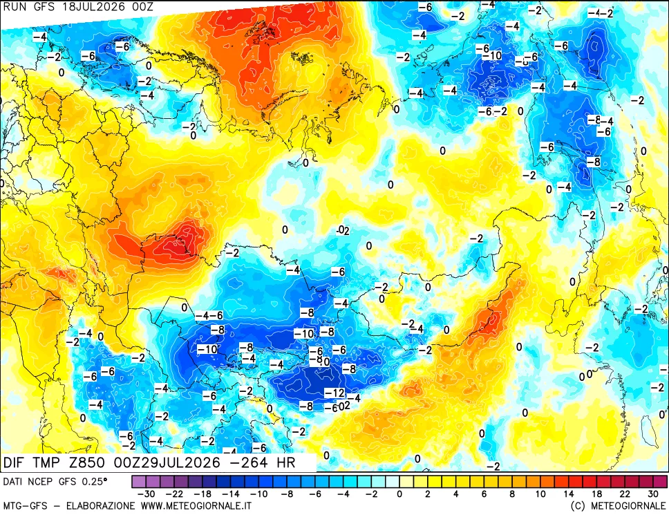 mappa Dif. Temp a 850 hPa Valid - Init
