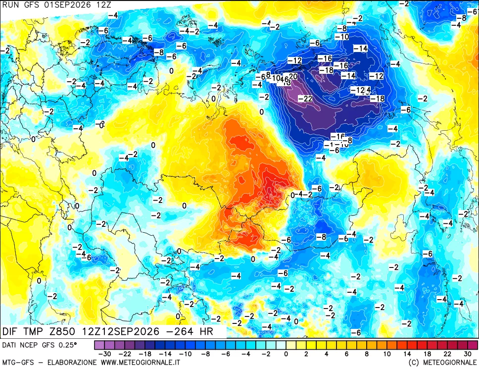 mappa Dif. Temp a 850 hPa Valid - Init