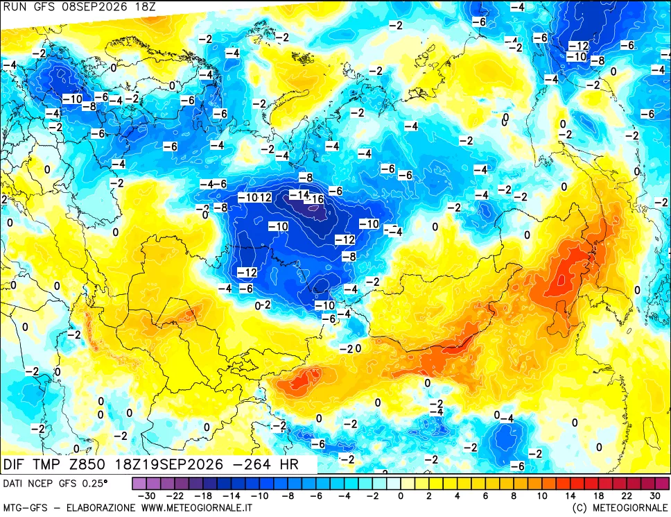 mappa Dif. Temp a 850 hPa Valid - Init
