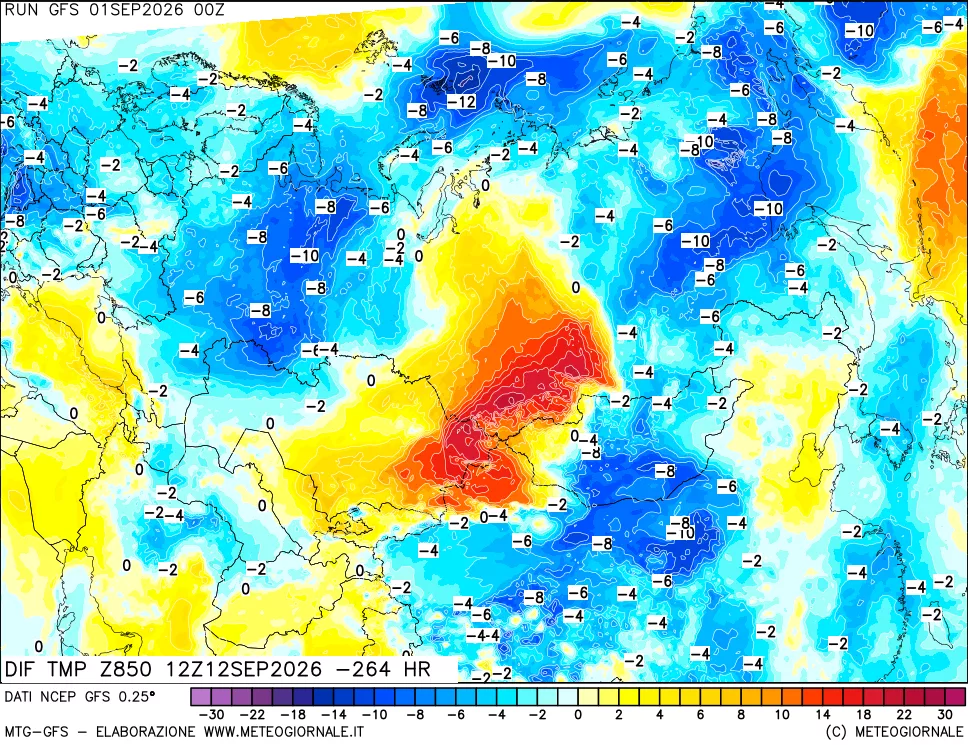 mappa Dif. Temp a 850 hPa Valid - Init