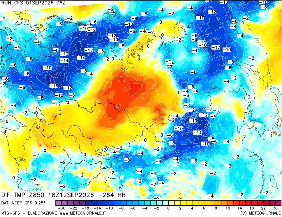 mappa Dif. Temp a 850 hPa Valid - Init