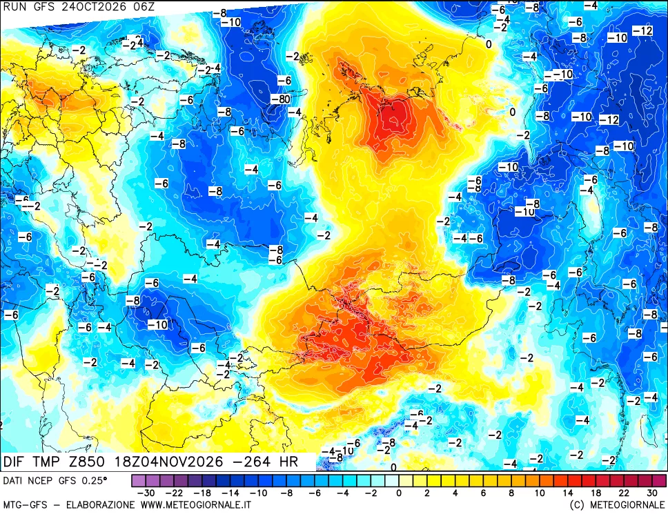 mappa Dif. Temp a 850 hPa Valid - Init