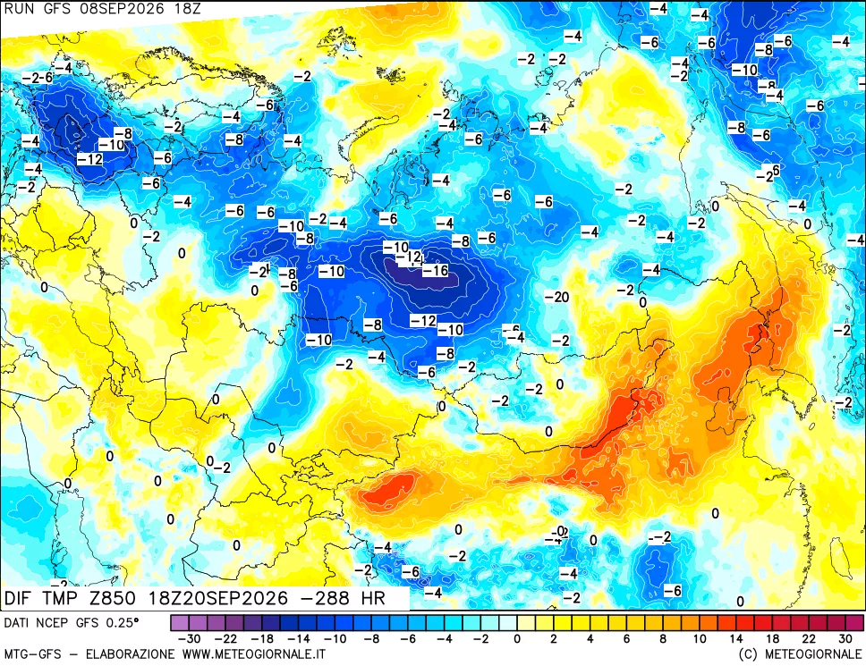 mappa 850 hPA Dif. Temp - Init