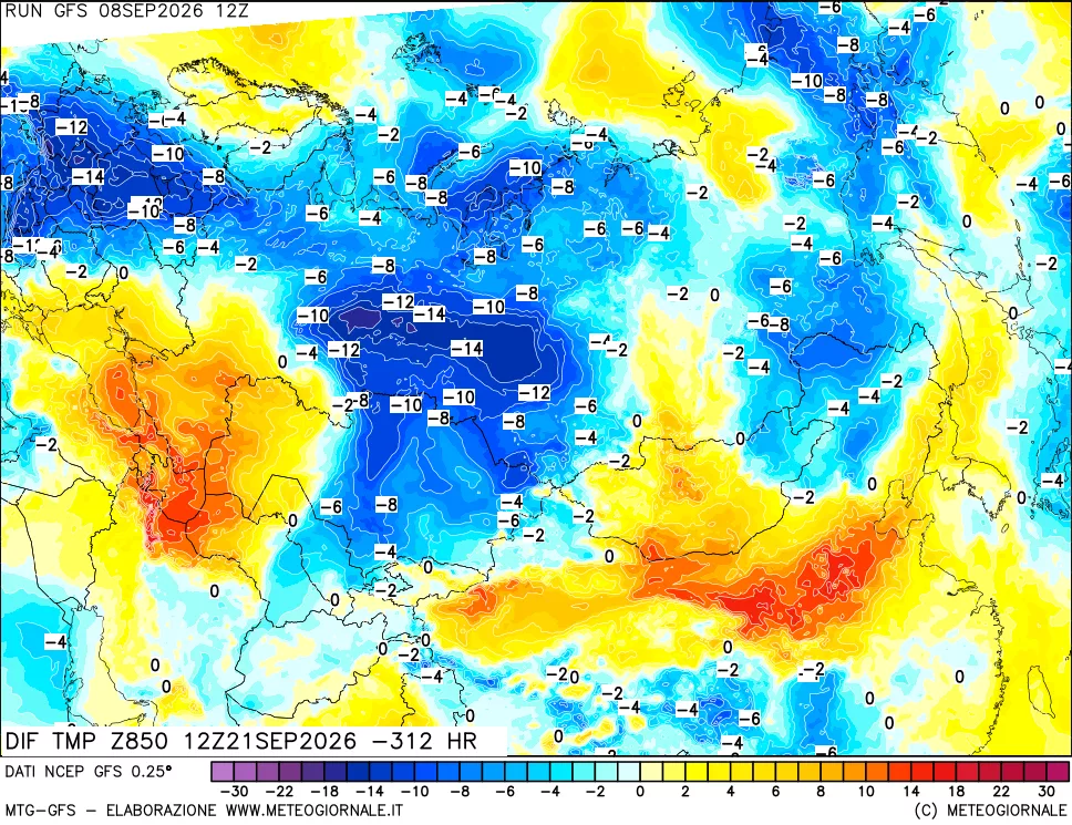 mappa 850 hPA Dif. Temp - Init