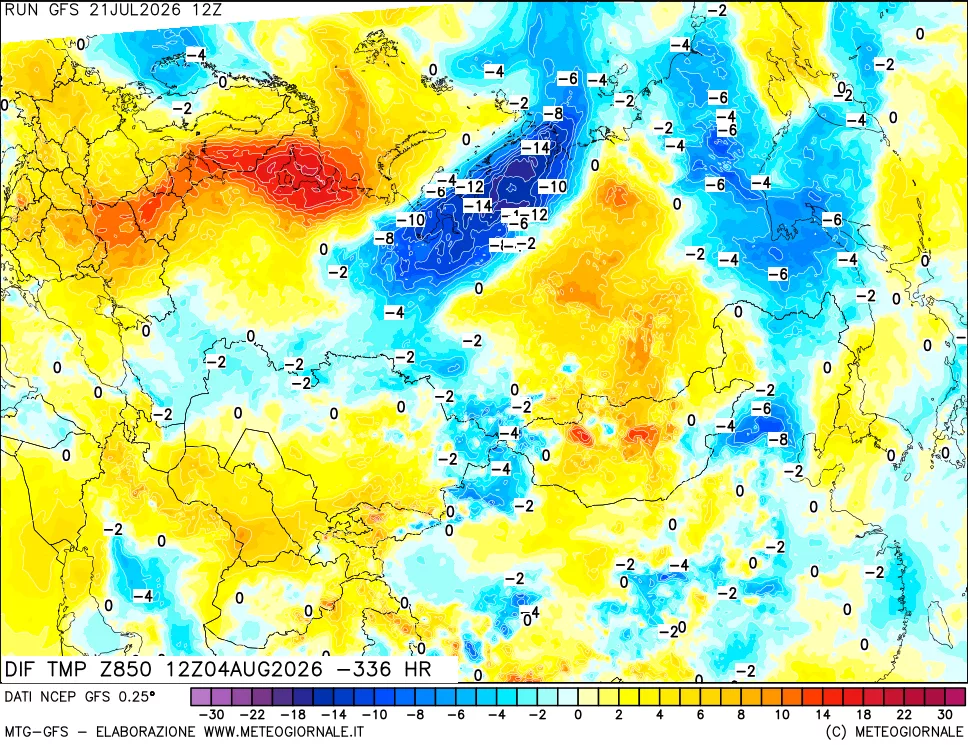 mappa Dif. Temp a 850 hPa Valid - Init
