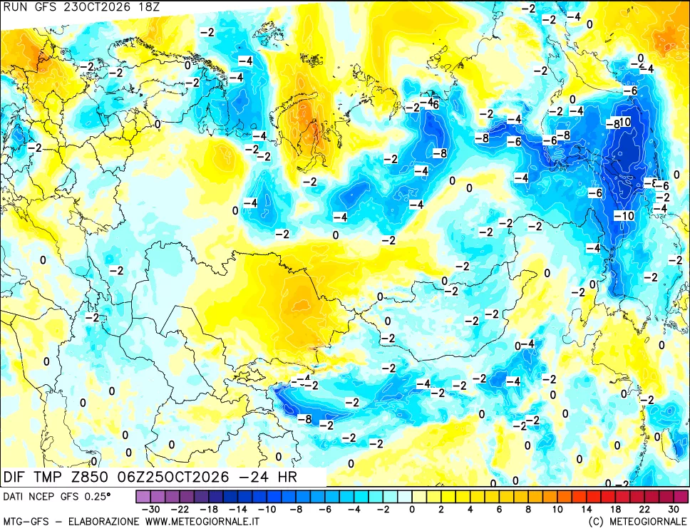mappa Dif. Temp a 850 hPa Valid - Init